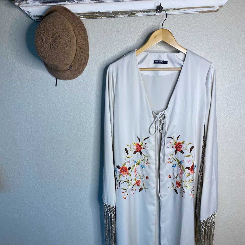 Nasty Gal Kimono Dress Duster Embroidered